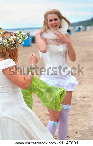 JURMALA - JUNE 13: 2nd annual wedding parade in resort city. Each year many brides from all country are participating in Bride parade - June 13, 2010 in Jurmala, Latvia.