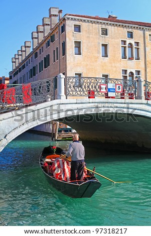 Similar – Image, Stock Photo A gondolier in his gondola on the Grand Canal in Venice