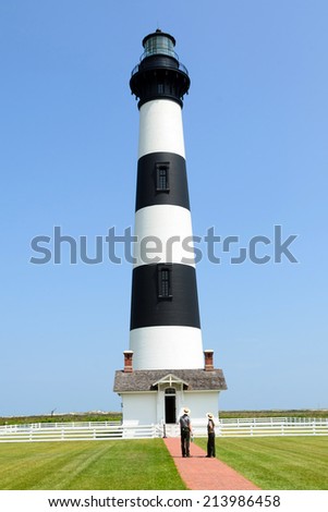 Bodie Island lighthouse seen with park ranger