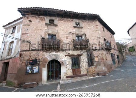 SIGUENZA, SPAIN March 19th 2015:  Ancient medieval inn in Siguenza, a very popular tourist destination in the summer, which was the site of a fierce battle during the Civil War in 1936