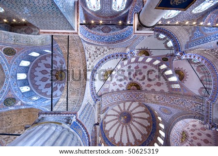 Interior of the domes  of the Blue Mosque Istanbul, Turkey.