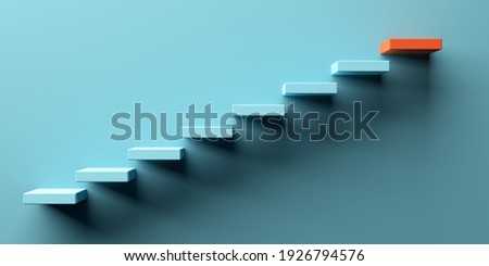 Blue stairs leading to orange top step, success, top level or career minimal modern concept, 3D illustration Stock fotó © 