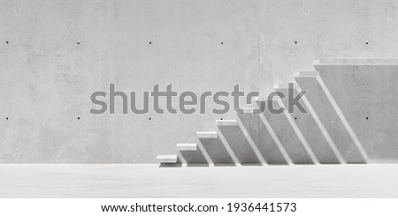 Abstract empty, modern concrete staircase on concrete wall outside - industrial interior background template or career or growth concept, 3D illustration