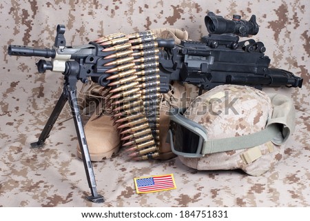 US Marines background concept with machine gun