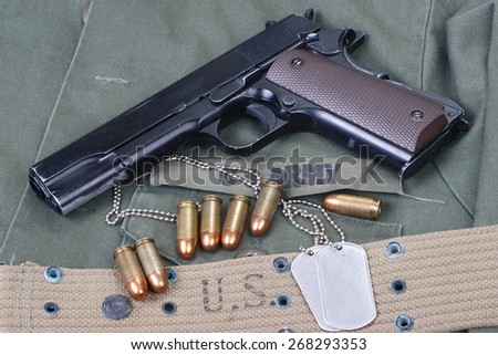 colt government M1911 with US ARMY uniform texture background