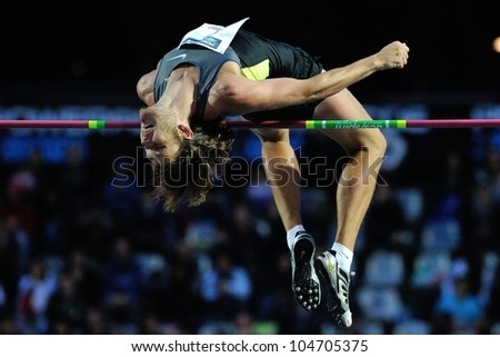 TURIN, ITALY - JUNE 08: Ivan Ukhow performs high jump during the International Track & Field meeting Memorial Nebiolo 2012 on June 08, 2012 in Turin, Italy.