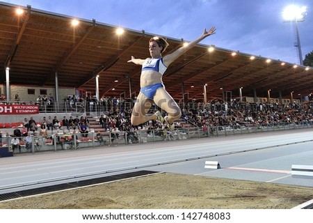 TURIN - JUNE 8:Vincenzino Tania from Italy performs long jump woman at XIX Turin International Track and Field meeting, Italy on 8th june 2013, in Turin, Italy.