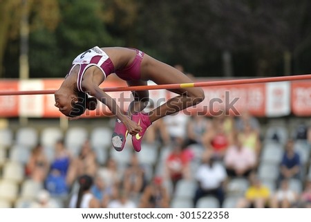 TURIN, ITALY - JULY 25: Furlani Erika perform high jump during Turin 2015 Italian Athletics Championships at the Primo Nebiolo Stadium on July 25, 2015 in Turin, Italy.