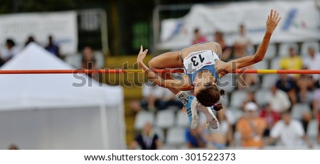 TURIN, ITALY - JULY 25: PAU Anna perform high jump during Turin 2015 Italian Athletics Championships at the Primo Nebiolo Stadium on July 25, 2015 in Turin, Italy.