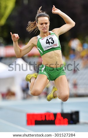 TURIN, ITALY - JULY 26: BERETTA Alessia perform triple jump during Turin 2015 Italian Athletics Championships at the Primo Nebiolo Stadium on July 26, 2015 in Turin, Italy