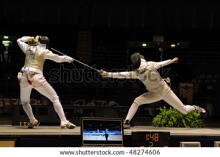 TURIN - FEB 7: Women Foil World Cup, team tournament final match Italy vs Russia on February 7, 2010 in Turin, Italy.