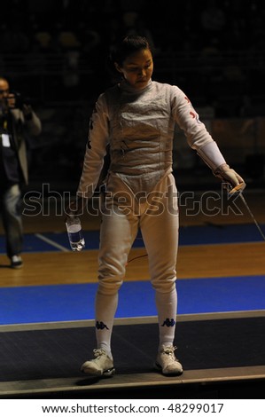 TURIN, FEB 6: Women Foil World Cup, Korean fencer NAM Hyun Hee fight on break during semifinal match on  February 6, 2010 in Turin, Italy.