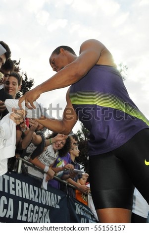 TURIN, ITALY - JUNE 12: Frater Michael of Jamaica signs autograph during the 2010 Memorial Primo Nebiolo track and field athletics international meeting, on June 12, 2010 in Turin, Italy.