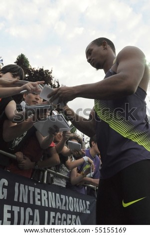 TURIN, ITALY - JUNE 12: Frater Michael of Jamaica signs autograph during the 2010 Memorial Primo Nebiolo track and field athletics international meeting, on June 12, 2010 in Turin, Italy.