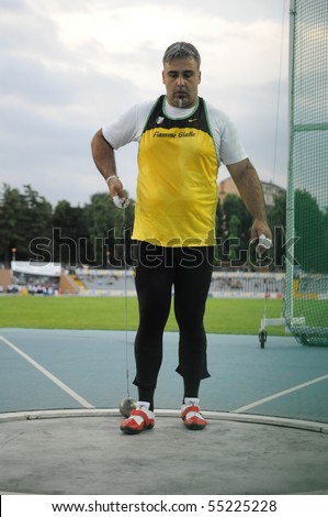 TURIN, ITALY - JUNE 12: Vizzoni Nicola of Italy performs hammer throw during the 2010 Memorial Primo Nebiolo track and field athletics international meeting, on June 12, 2010 in Turin, Italy.
