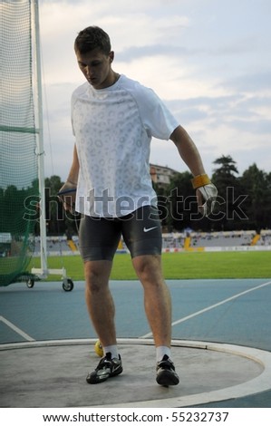 TURIN, ITALY - JUNE 12: Martiniuk Andriy of Ukraina performs hammer throw during the 2010 Memorial Primo Nebiolo track and field athletics international meeting, on June 12, 2010 in Turin, Italy.