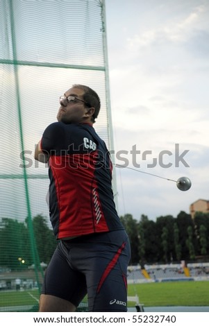 TURIN, ITALY - JUNE 12: Povegliano Lorenzo of Italy performs hammer throw during the 2010 Memorial Primo Nebiolo track and field athletics international meeting, on June 12, 2010 in Turin, Italy.