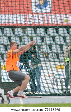 TURIN, ITALY - JUNE 10: Martynyuk Andriy (UKR) performs hammer throw during the 2011 Memorial Primo Nebiolo track and field athletics international meeting, on June 10, 2011 in Turin, Italy.