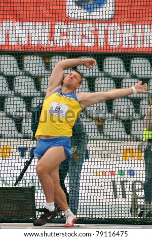 TURIN, ITALY - JUNE 10: Sokyrskyy Oleksiy (UKR) performs hammer throw during the 2011 Memorial Primo Nebiolo track and field athletics international meeting, on June 10, 2011 in Turin, Italy.