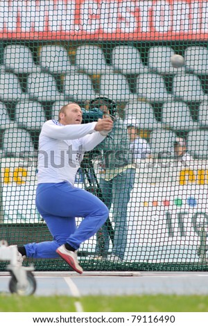 TURIN, ITALY - JUNE 10: Figere Nicolas (FRA) performs hammer throw during the 2011 Memorial Primo Nebiolo track and field athletics international meeting, on June 10, 2011 in Turin, Italy.