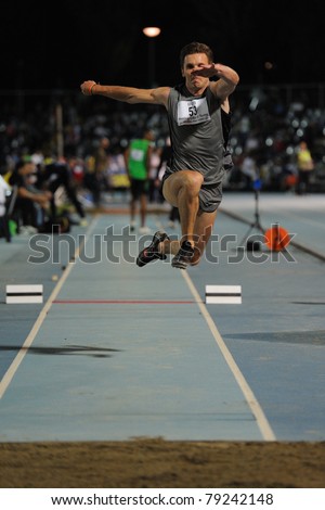 TURIN, ITALY - JUNE 10:Petrenko Aleksandr (RUS) performs triple jump during the 2011 Memorial Primo Nebiolo track and field athletics international meeting, on June 10, 2011 in Turin, Italy.