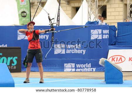 TURIN, ITALY-JULY 10: VAN LAMOEN Denisse (CHI), women recurve world champion, wins round for gold at 2011 World Archery and Para Archery Championships , on June 10, 2011 in Turin, Italy.