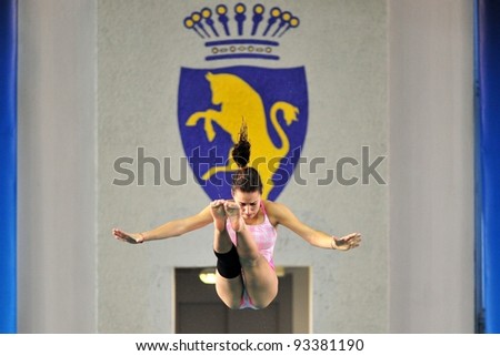TURIN, ITALY - JANUARY 22: Francesca Ercoli competes at 10m platform at 2012 Indoor diving italian championship on January 22, 2012 in Turin, Italy.