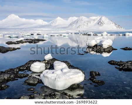 Arctic landscape - ice, sea, mountains, glaciers - Spitsbergen, Svalbard