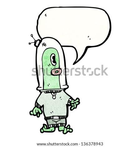 cartoon alien with speech bubble