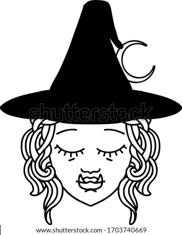 Black and White Tattoo linework Style half orc witch character face