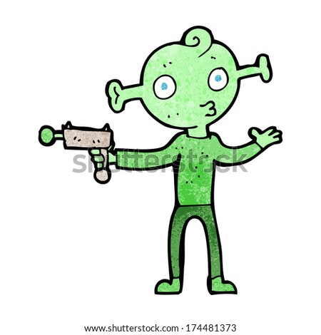 cartoon alien with ray gun