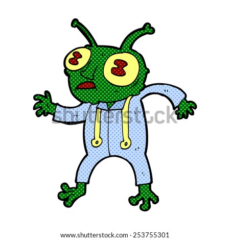 retro comic book style cartoon alien spaceman