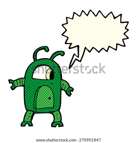 cartoon alien robot with speech bubble