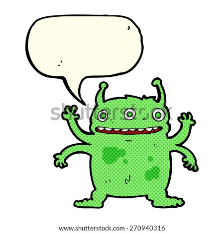 cartoon alien monster with speech bubble