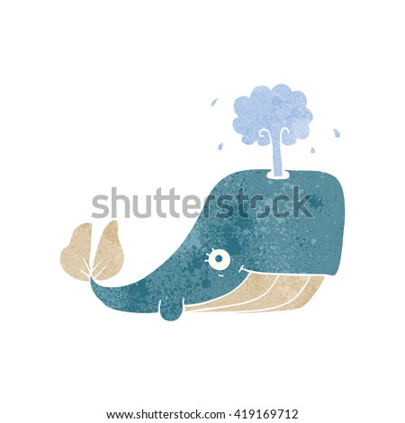 freehand retro cartoon whale spouting water