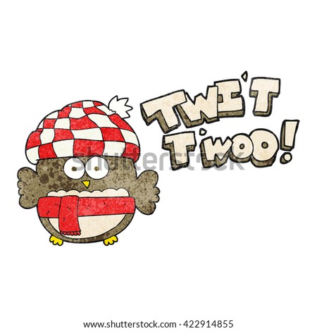 freehand textured cartoon cute owl saying twit twoo