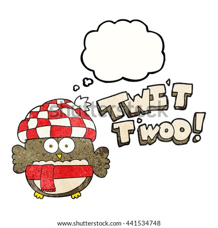 freehand drawn thought bubble textured cartoon cute owl saying twit twoo