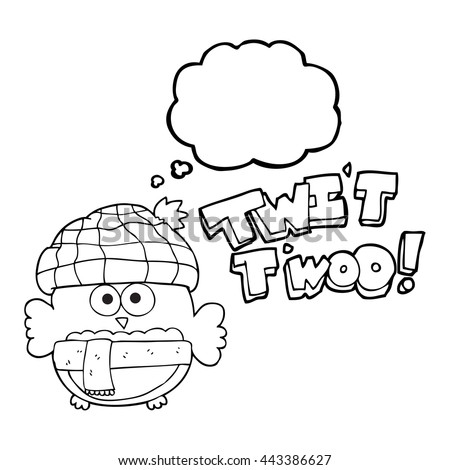 freehand drawn thought bubble cartoon cute owl saying twit twoo