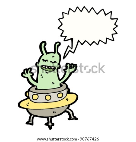 happy cartoon alien in flying saucer