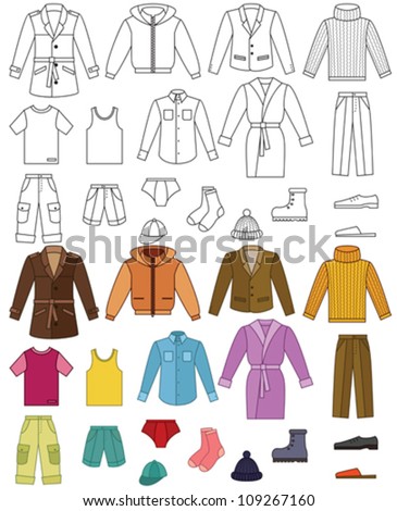 Men Clothing Collection - Color And Outline Illustrations - 109267160 ...