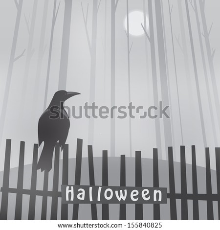 halloween background with raven on fence