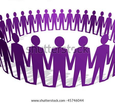 Human figures holding hands in a circle