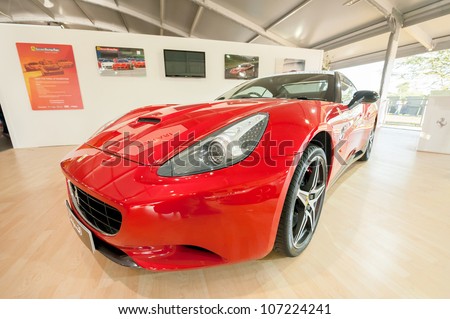 GOODWOOD, UK - JULY 1: Ferrari California supercar on display at the Festival of Speed motor-sport event held at Goodwood, UK on July 1, 2012