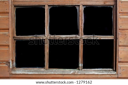Wooden window frame with black out windows for text or other images