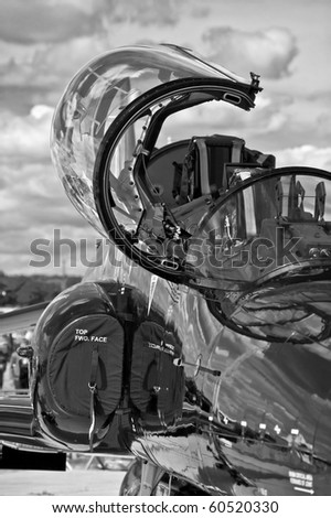 military jet fighter cockpit canopy black and white