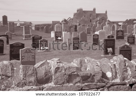 Graveyard by Scar House on Sanday in the Orkney Islands, Scotland