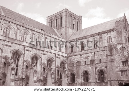 Winchester Cathedral in England, UK in Black and White Sepia Tone