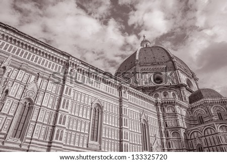 Duomo Cathedral, Florence, Italy In Black And White Sepia Tone With ...