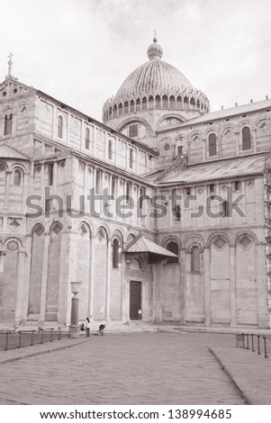 Cathedral Church Pisa; Italy in Black and White Sepia Tone