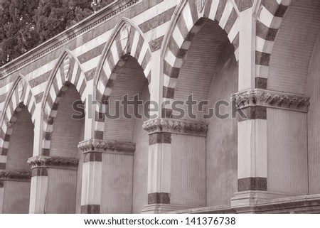 Santa Maria Novella Church Exterior Facade, Florence, Italy in Black and White Sepia Tone